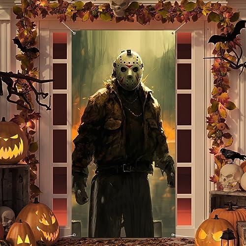 Halloween Decorations Outdoor Scary Halloween Door Cover with Horror Movie Character Killer Party Supplies Door Banner