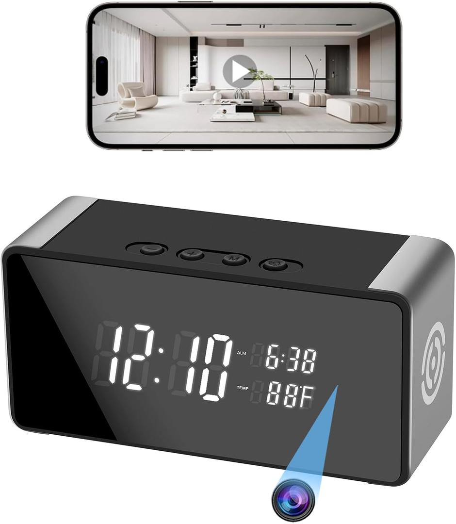 4k WiFi Clock Video Camera - Nanny Cam for Home Indoor Security with Night Vision, Wide-Angle Lens, and Motion Detection