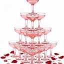 Zopeal 30 Pcs Champagne Coupe Glasses 5 oz Plastic Champagne Tower Disposable Martini Glasses Stackable Stemmed Margarita Coupe for Wedding Birthday Valentine's Day Party Bar(Pink,Transparent)