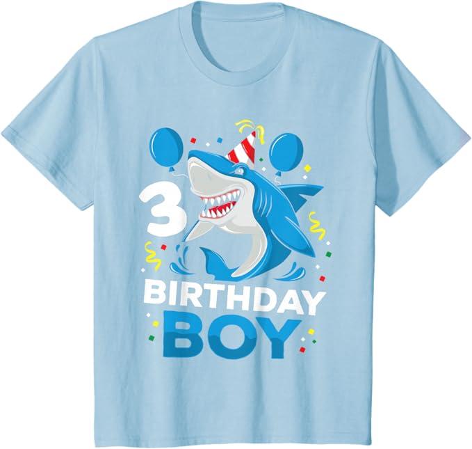 Kids 3rd Birthday Boy Shark Ocean Theme Party 3 Years Old Toddler T-Shirt