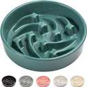 8.26 in Deep Green Ceramic Slow Feeder Dog Bowl for Medium and Large Breed,Pet Feeding Dog Food Water Dish Heavy Weighted,Puppy Bowl for Fast Eaters,Puzzle Slow Eating Dish Modern Maze Meteor