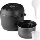 Amazon Basics Rice Cooker Small 3-Cup Uncooked 6-Cup Cooked, Micom With Fuzzy Logic, Ceramic Non-Stick Coating, Auto Keep Warm, Locking Lid, Black