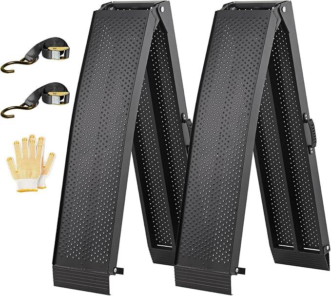 7.5FT Aluminum Truck Ramps, 1500lbs Capacity Folding Loading Ramps, 2 PCS Heavy Duty ATV Ramps for Pickup Trucks, Trailers, Mowers, UTV & Motorcycles, with Load Straps and Carry Handle