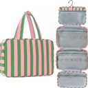 Toiletry Bag for Women Travel Water-resistant Cosmetic Bag Fashion Stripes Makeup Bag with Hanging Hook Preppy for Store Toiletries Cosmetic Accessories Medium Green