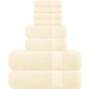 GLAMBURG Ultra Soft 8-Piece Towel Set - 100% Pure Ringspun Cotton, Contains 2 Oversized Bath Towels 27x54, Hand 16x28, 4 Wash Cloths 13x13 Ideal for Everyday use, Hotel & Spa Ivory Cream