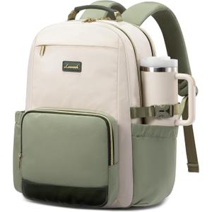 LOVEVOOK Laptop Backpack for Women with Pouch Pocket for Large Capacity Cup,18 Inch Laptop Computer Bag Travel Backpack Purse,Waterproof Work College Teacher Bags,White-Bean Green-Dark Olive Green