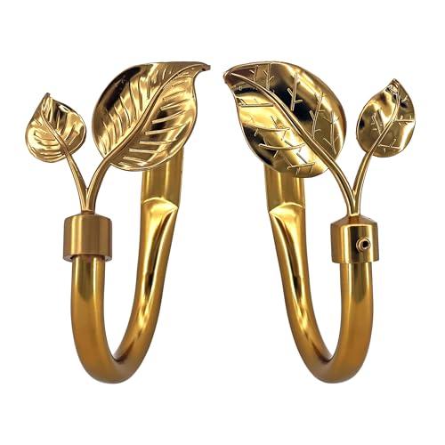 CasaARNO Leaf Curtain Holdbacks Set of 2 Wall Mounted Metal Tiebacks Hooks for Decorating Antique Gold