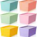 Menkxi 6 Pcs Large Plastic Storage Bins with Lids 14.4 x 10.4 x 5.1 inch Stackable Storage Containers Durable Box Baskets for Organizing Shelves Playroom Classroom Office(Mixed)