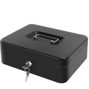 Cash Box with Money Tray - Large Money Box with Lock, Metal Safe Box for Money 9.84" x 7.87" x 3.54" Black