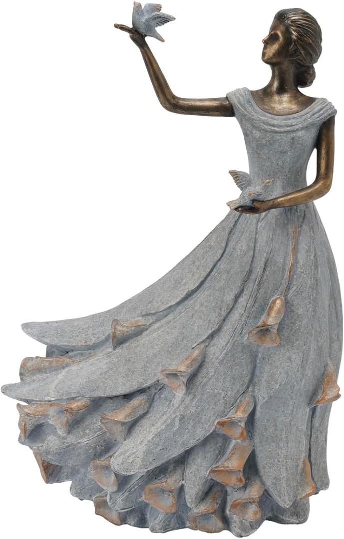 DiliComing Fairy Garden Statue Outdoor - 16 Inch Lady Figurine Yard Gift, 11 x 7 x 16 inches