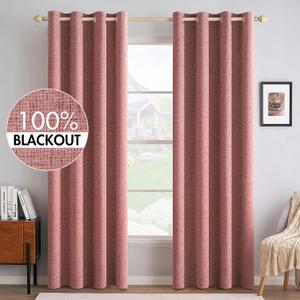 MIULEE 100% Blackout Linen Textured Curtains for Bedroom Solid Thermal Insulated Dusty Rose Grommet Room Darkening Curtains & Drapes Luxury Decor for Living Room Nursery 52 x 84 Inch (2 Panels)