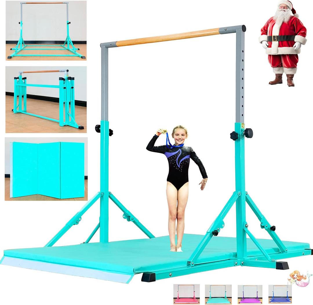 MARFULA Foldable Gymnastic Bar with Mat for Kids Ages 3-20, 350 lbs Weight Capacity, Gymnastic Kip Bar Horizontal Bar for Gymnast, Gymnastic Training Equipment for Home and Gymnastic Center Use