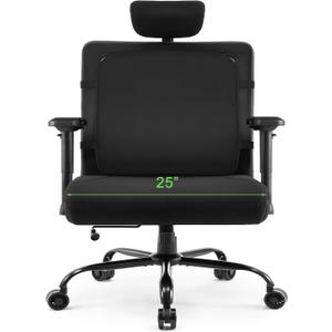 Extra Wide Seat Office Chair for Big and Tall 500lbs, with High Back Adjustable Headrest Lumbar Support Arms Wheels Heavy Duty (Breathable Fabric Seat), Large