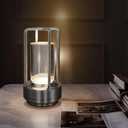 Cordless Table Lamp for Outdoor Indoor, Portable Metal Desk Lamp, Rechargeable LED Crystal Lantern Lamp, 3 Color Stepless Dimming Touch, Battery Powered Table Light for Bedroom Restaurant (Black)
