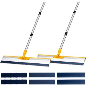 2 Pack 22'' Epoxy Floor Squeegee Kit with Handle Serrated and Flat Blades