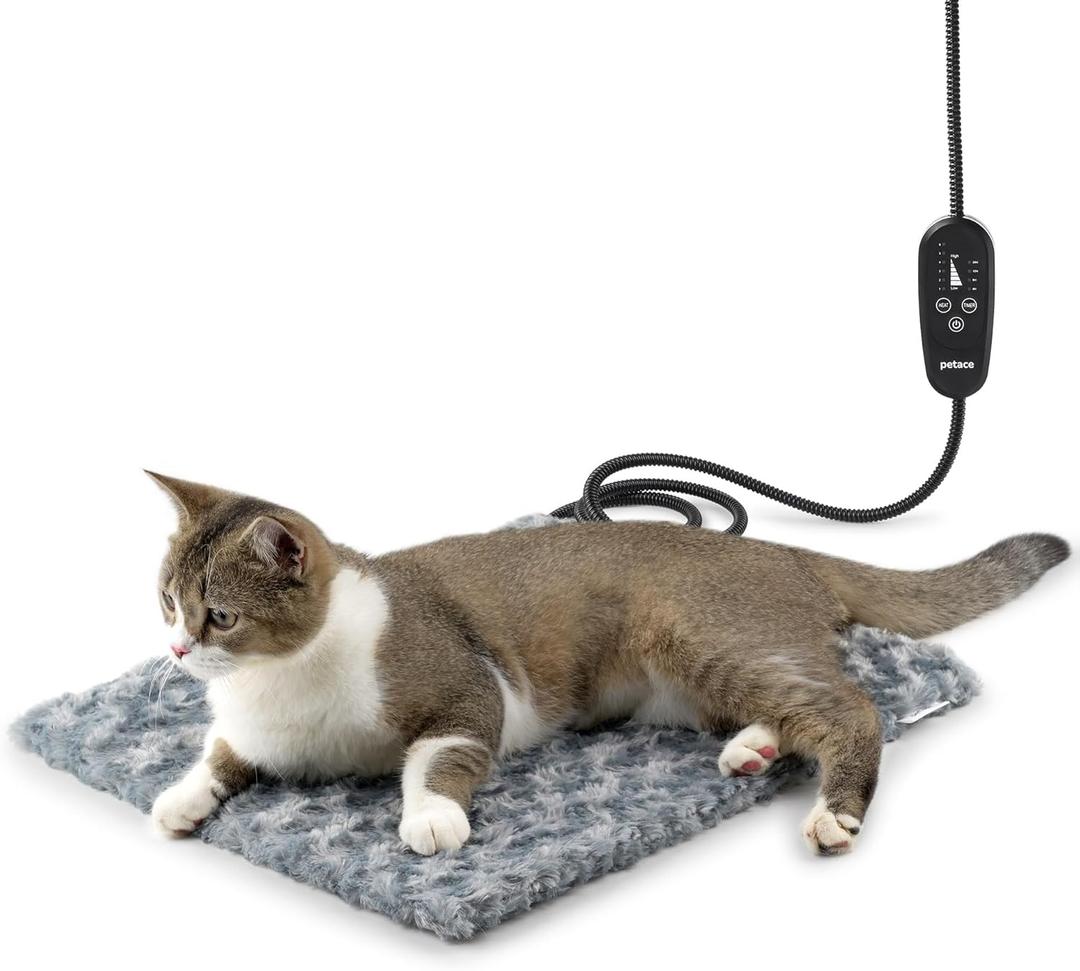 Adjustable Temperature Heated Cat Bed & Dog Heating Pad with Timer, Chew-Resistant Cord, Thick and Soft Cover, Indoor Pet Heating Pad, 17.7" x 15.7"