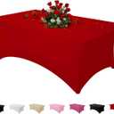 Table Cloth Red 4FT Spandex Tablecloth for Rectangle Fitted Table Cloths Stretch Covers Washable Wrinkle Free Tablecloths for Festival Camping Picnic Wedding Party