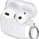 Airpods 4 Case Clear Glitter,Sparkle Bling Design for Airpods 4th Generation Cover 2024,Full Protective Shockproof Soft TPU for Airpod 4 Charging Skin with Carabiner Women Girlrs-Clear