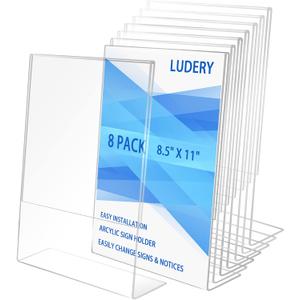 8.5x11 Inches Acrylic Sign Slant Back Holder, Plastic Display Stand,Brochure Holder, Table Top Sign Holder For Office, Home, Store, Restaurant (8pack)