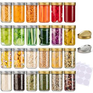 SPANLA Mason Jars 8 Oz, 24 Pack Canning Jars 8 Oz Jelly Jars With Regular Lids and Bands, Half Pint Glass Jars Ideal for Jam, Honey, Wedding Favors, Shower Favors