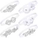White Baptism Headband for Baby Girl Toddler Elastic Chiffon Flower Crystal Lace Headbands Christening White Baby Baptism Headband Gifts Birthday Baby Shower Party (Elegant Style), 4 pc