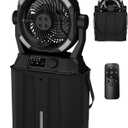 Misting Fan Portable Camping Fan 42800mAh Rechargeable with Remote Control, 3 LED Light & Stepless Speed Control & Cooling Spray with 6L Bucket, Timer Function, Portable Handle, Rotating Hanging Hook (Black)