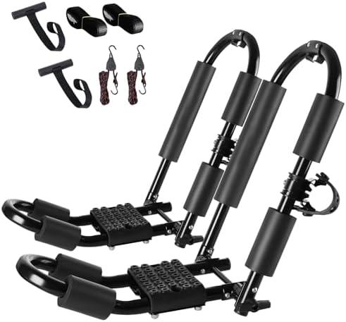 FORWODE Premium Kayak Roof Rack, 1 Pair J-Bar Roof Rack, Folding Adjustable Rack, Weight 80 LBS Heavy Duty Kayak Roof Carrier 1 Kayak, Canoe, SUV, Surfboard on SUV, Car and Truck Crossbar