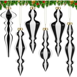 Suncalla 2 Pcs 6.3 Inches Mercury Glass Finial Christmas Ornaments Hanging Christmas Finials Glass Ornaments Assorted Mercury Decor for Vintage Holiday Xmas Tree Decoration(Black and White)
