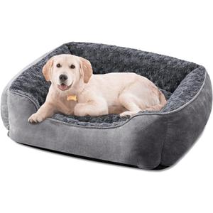 JOEJOY Rectangle Dog Bed for Large Medium Small Dogs - Washable Orthopedic Sofa Bed, Soft Breathable Puppy & Pet Cuddler, Durable Calming Dog Bed with Anti-Slip Bottom, Multiple Sizes, Dark Grey (L(30"x 24"x 9"))
