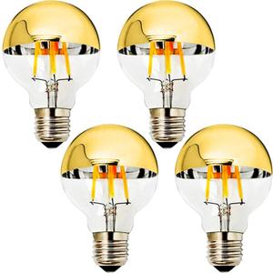 E26 4W Half Chrome Light Dimmable G25(G80), Warm White 2700K 40W Equivalent Led Globe Filament Vintage Anti-Glare Bulbs with Golden Mirror Top for Indoor Home Lighting, AC 110V(4-Pack)