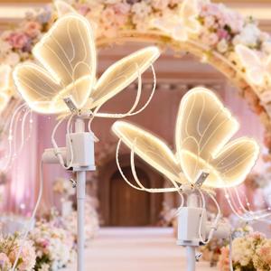 Wedding Moving Butterfly Floor Lamp: LED Electric Wings Light - Table Butterflies Decoration & Adjustable Height - Stand Decor for Birthday Party Christmas Tree Baby Bridal Shower (2, 25 CM/9.8 In)