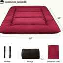 MAXYOYO Japanese Floor Futon Mattress - Thicken Sleeping Pad, Foldable Roll Up Mattress Topper, Guest Floor Couch Mat, Burgundy, Queen