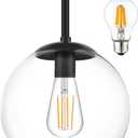 Globe Semi Flush Mount Ceiling Light Clear Glass Globe Ceiling Light Matte Black Finish Contemporary Mid Century Modern Style Lighting Fixture Hallway Living Room Kitchen Bedroom Storage (Bulb Incl.)
