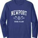 Newport RI Vintage Crossed Oars & Boat Anchor Sports Long Sleeve T-Shirt (Blue, S)