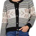 Saodimallsu Womens Button Up Cardigan Sweaters Crew Neck Vintage Fair Isle Long Sleeve Warm Knit Christmas Sweater Coats (Small, Beige)