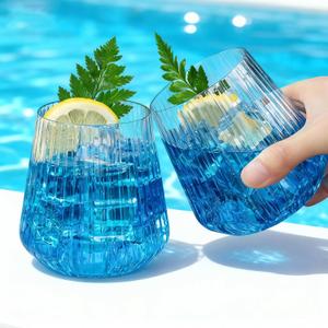 BESTSTAR 72 Pcs 12 oz Plastic Clear Ribbed Wine Glasses, Origami Ripple Disposable Champagne Glasses Elegant Whiskey Glasses Ideal for Weddings, Bars, Christmas, Halloween, Pool Party, Daily Use, 2.5 inches x 3.6 inches