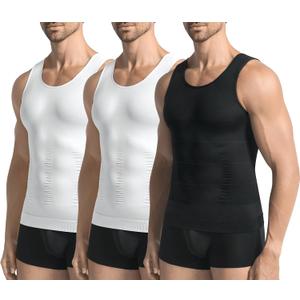 3 Pack Compression Shirt Men Slimming Body Shaper Tummy Control Vest Workout Tank Top Shapewear, 2XL