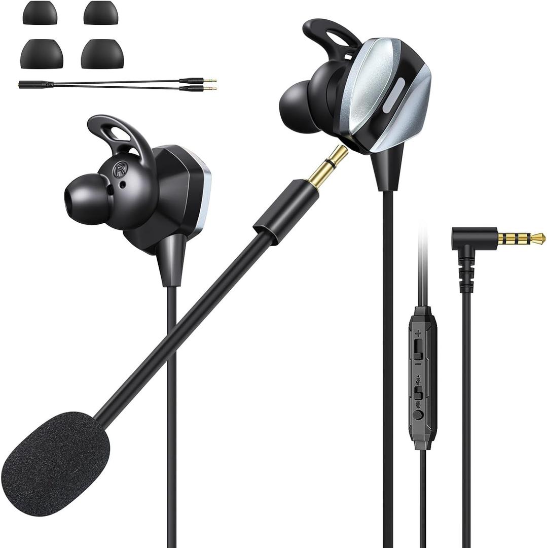 VersionTECH. Wired Gaming Earbuds with Mic, in-Ear Gaming Earphones with Dual Audio Drivers, in-Line Controls, HiFi Noise Cancelling Headphones for PC, Nintendo Switch, Xbox Series X|S, PS5, PS4 (Black)