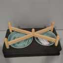 Ceramic 1.2 Cup Raised Slow Feeder Dog Bowl Set, Elevated 6.1inch Bowl and 7.3inch Puzzle Slow Food Dish with Wooden Stand for Medium and Small Dog, Anti-Gulping (2 x Light Green+ Stand)