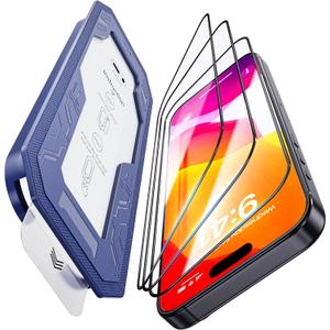 3 Pack Military-Grade Shatterproof for iPhone 16 Pro Max Screen Protector [9H+ Tempered GlassOne-Step Installation] Full Edge Coverage Bubble Free Top-Notch Protection (Transparent)