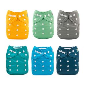 ALVA 6 Pack Cloth Diaper with 12 Inserts One Size Adjustable Washable Reusable Diaper Cover for Baby Girls and Boys