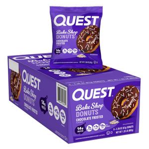 Quest Nutrition Bake Shop, Chocolate Frosted Donuts, 14g Protein, Less than 1g Sugar, Protein Snack, Low Sugar, 9 Count (EXP 11/07/26)