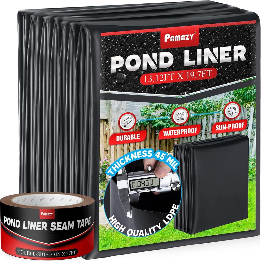 PAMAZY 45 Mil LDPE Pond Liner for Outdoor Pond (13*19.7 FT) with Seam Tape