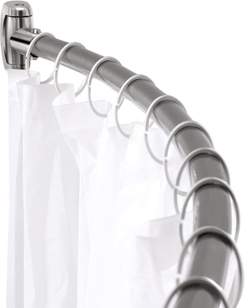 Chrsouly Adjustable Curved Shower Rod, 42-72 inches Extra Wide Shower Curtain Rod, Rust-proof, Premium Stainless Steel, Curved Shower Curtain Rod for Bathroom, Need to Drill, Silver