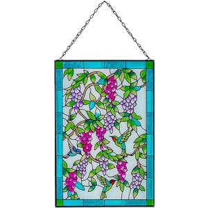 Viveta Hummingbird Stained Glass Window Hanging, Window Suncatchers with Chain, Bird and Flowers Stained Glass Panels for Windows Home Wall Art Decor(Rectangular 15 * 10")