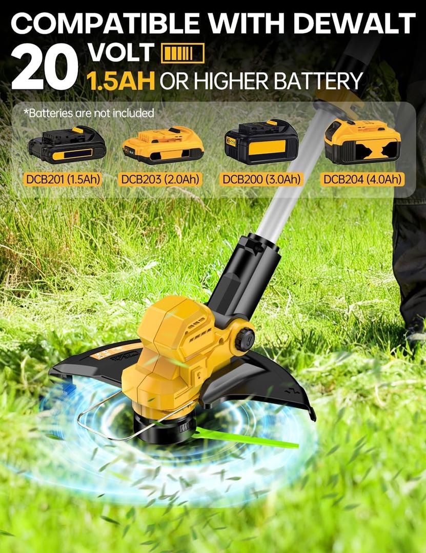 Cordless Weed Wacker, for Dewalt 20V Battery, 3 in 1 Battery Powered Weed Eater & Edger & Mower w/Auto Line Feed, 20000 RPM 12 Inch Electric Grass Trimmer, 6 Blades & 4 Spools String Trimmer for Lawn