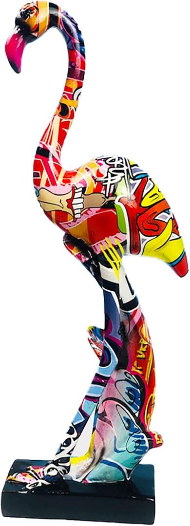 Graffiti Flamingo Statue Sculpture Animal Art Figurine Home Decor Decoration for Living Room Bedroom Book Shelf TV Bar Cabinet Desk Table Top Centerpiece Ornaments (Multi - B)