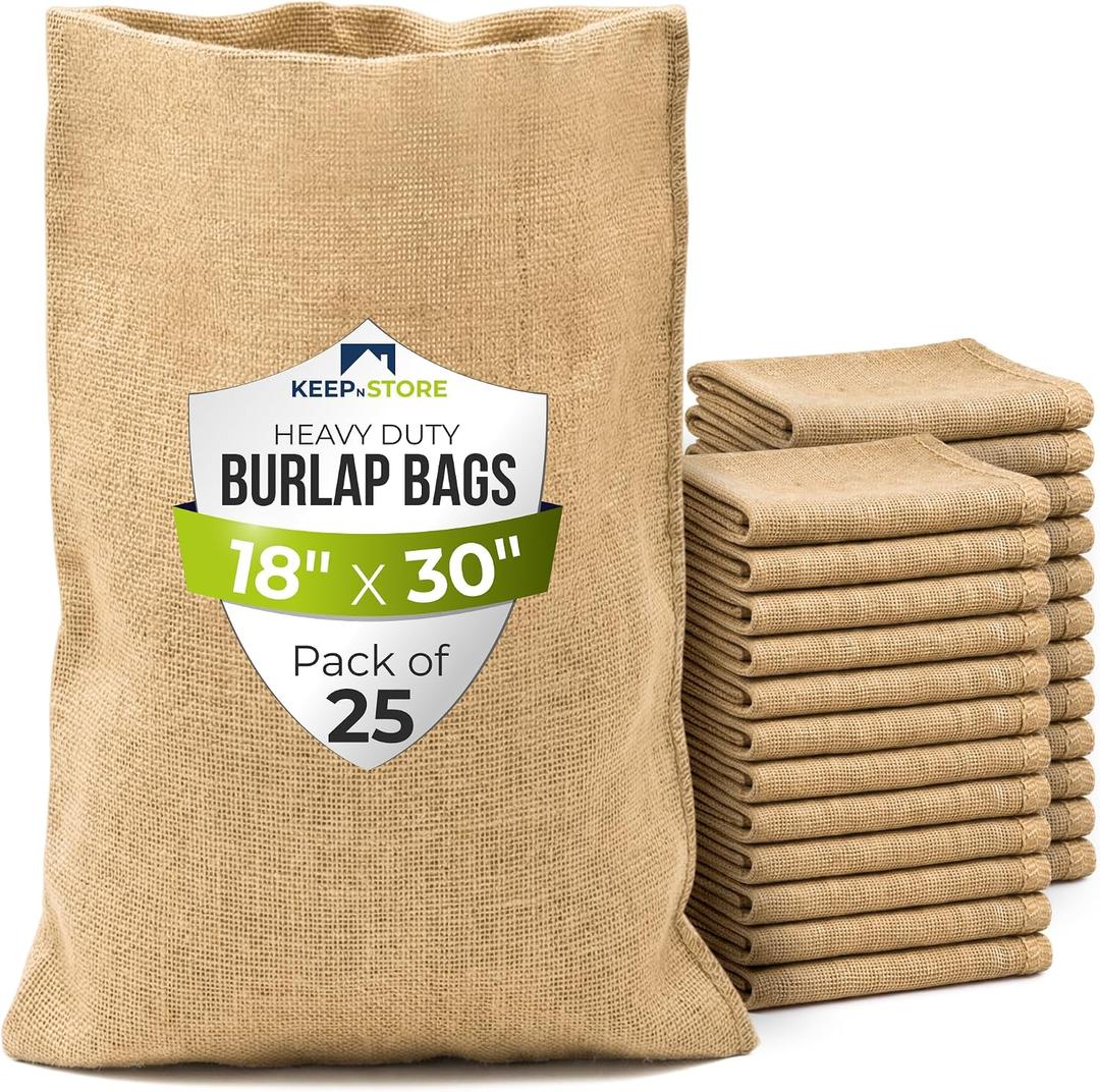 Burlap Storage Bags 18" x 30", Pack of 25 – Natural Jute Gunny Sacks for Storage of Vegetables, Gardening & Farm Use, Breathable Heavy-Duty Burlap Bags
