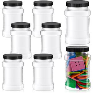 Kifmurase 8Pcs Square Clear Plastic Jars with Pinch Handle, Plastic Storage Jars with Screw-on Lids, 37 OZ Reusable Wide Mouth Canisters for Dry Goods, Cookies, Candy