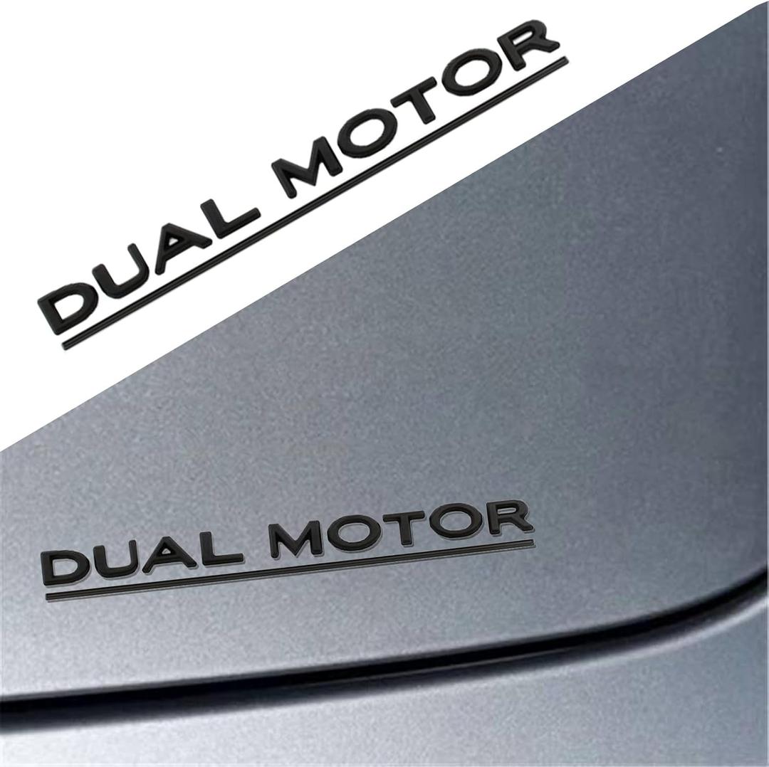 YHCDSEA Dual Motor Badge Emblem Sticker Plaid Decor Compatible for Tesla Model 3 Y X S Accessories (Matt Black-Black Line)